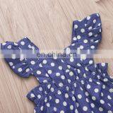 2019 Summer Denim Blue Dot Full Print Infant Rompers Kids Cotton Bodysuits Fly Sleeved Jumpsuits 0-2years thumbnail-3