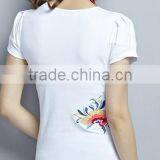Folk Embroidery Show Thin Asymmetric Hem With Short Sleeves in Summer of Embroidery Tshirts thumbnail-2