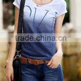Summer New Large Size Ladies Cotton T-shirt Gradient Round Collar Cultivate One's Morality Show Thin of Ladies t Shirt