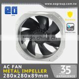 Taiwan UL CE TUV ROHS Certified IP56 Waterproof AC Metal Impeller AC Cooling Fan in 280x280x89mm with High Airflow 1300CFM