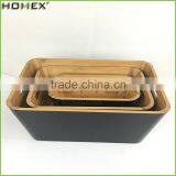 3pc Bamboo Storage Bin Set/Black Color Storage Box With Handle/Homex_FSC/BSCI Factory thumbnail-1
