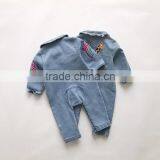 Korean Style Baby Clothes Romper Stone Washed Denim Romper With Two Pocket thumbnail-5