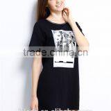 Fashion Women's Contracted Front Plastisol Printing Letters Embroidery Short Sleeve Longline T-shirt thumbnail-4