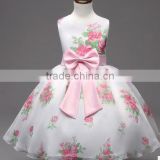 Round collar and with flower design dress, Bow tie dress,pure cotton girls Princess Dresses