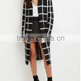 Women Open Front Sleeved Longline Cardigan Fashion Allover Grid Long Cardigan 2016 thumbnail-3