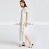 White Short Sleeve Maxi Dress, Women Emboriedered Fashion Mesh Dress thumbnail-5