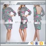 Cheap Beautiful Floral Stripe Prints Backless Body con Dresses MOQ 50 PCS