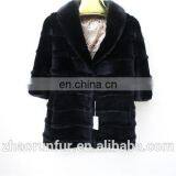 Cheap High Quality Fur Jacket Clothing Black Rex Rabbit Fur Coat With Mink Fur Piping thumbnail-1