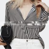 OEM Classic Style Fashion Ladies Shirts White With Black Striped Casual Women Blouses