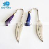 Custom Zinc Alloy Metal Leaf Feather Bookmark Blank High Quality Silver Plated Bookmarks With Tassel Maker
