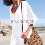 Bamboo Cotton Cover Up Sexy White V Neck Beach Dress Robe de Plage Sarong Beach Poncho Beachwear Coverups Saida de Praia thumbnail-6