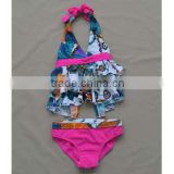 Printing girl swimsuit with flounce