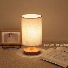 Modern Wood LED Table Lamp Nordic Solid Wood Table Lamp Fabric Cylindrical Lamps Bedroom Bedside LED Lighting Fixtures thumbnail-2