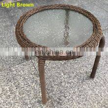 Indoor & Outdoor PE Rattan Round Side Table End Table With Glass Top, Brown Patio Garden Furniture for Sale thumbnail-2