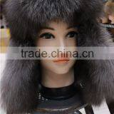 Natural Color Silver Fox Fur Bomber Hats Winter Whole Leather Fox Fur Hat thumbnail-1