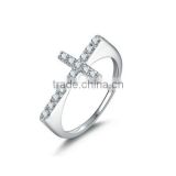 Cross Pattern Design 925 Sterling Silver Clear Cubic Zirconia Crystal Ring