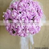 Hot Sale Artificial PE Rose mesh Flower 10"PE Bouquet with beaded ornament For Wedding Decoration