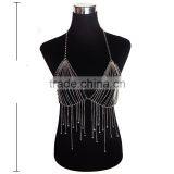 Multi Chain Necklace Long European And American Big Exaggerated Alloy Body Chain Tassel Silver Crystal Necklace thumbnail-3