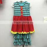 2016 high quality boutique blue stripe ruffle clothing best selling childrens boutique clothing