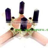 Rose Quartz Energy Generator with 4 Amethyst Standing Points