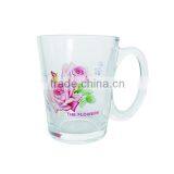 flower decal printed glass tea mug for promotion