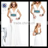 E0158 Elegant Empire Waist White Sexy Evening Dress with Bare Back