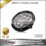 75W 7" Round LED Headlights Hummer Jeep Wrangler CJ TJ JK Prewired With Hola Angle Eyes thumbnail-3