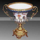 Floral Design Ceramic Fruit Bowl With Gilt Copper Mounted and Base thumbnail-4