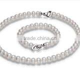 7-8 mm White Button Freshwater Pearl Necklace and Bracelet Sets thumbnail-2