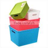 Rattan Laundry Plastic Basket Sundries Storage With Lid & Handle thumbnail-6