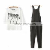 OEM Lady Sexy Casual Three Quarter Sleeve t Shirts and Suspender Pants Set thumbnail-1