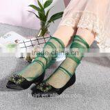 WS-4 Sexy Breathable Silk Heap Heap Soft Elasticity Black Fishnet Lace Flower Mesh Ankle Fashion Socks Summer Style thumbnail-3