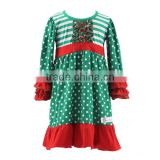2015 red&green polka dot dresses girls fall winter dress Christmas ruffle dress