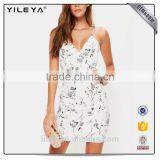 Elegant Design White Floral Print Bodycon Dress Print Sleeveless Midi Slip Dress thumbnail-1