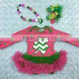 2015 New Patrick Day Shamrock Hot Pink Green Baby Romper Tutu Romper Dress With Matching Necklace and Headband Set thumbnail-1