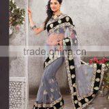 Terrific Black & Ash Color Combination Blooming Bliss Designer Sarees Collections thumbnail-1