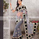 Terrific Black & Ash Color Combination Blooming Bliss Designer Sarees Collections