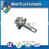 Made in Taiwan Stainless Steel Hex Head Washer Head Sheet Self Drilling Sheer Metal Screw Dimension
