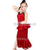2017 Velvet Girls Child Latin Dance Costumes Black Red Fishtail Dance Dress For Kids thumbnail-5