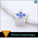 Wholesale Silver Tone Blue Rhinestone Charm Star Shaped Beads