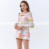 TWOTWINSTYLE Dress For Women Square Collar Long Sleeve Backless Print Hit Color Hollow Out Mini thumbnail-6