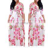 Hot Selling Women Plus Size Fully Flower Printing V Neck Maxi Dresses thumbnail-3