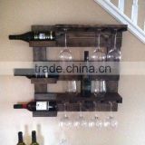 Custom rustic wooden wine bottle and glass rack,wood wine glass holder
