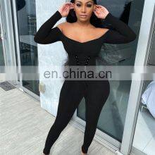 Wholesale Custom Women's Jumpsuit Western Style Autumn and Winter Strapless Eyelet Straps Thread Rompers Pure Cotton thumbnail-2
