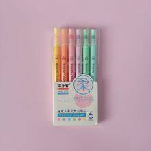 Good Quality Factory 6 color pastel color fluorescent highlighter double tip twin marker watercolor pen for children student art
