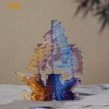 Home Craft Accessory Liuli Crystal Fengshui Decorative Blessing Dragon Boat Craft Good Luck Ornaments Factory thumbnail-2