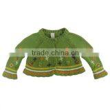 C101220010 Baby Green Cardigan Sweater With Lovely Flowers