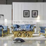Hand Carved New Classic Gloden Foil Livingroom Furniture Fabric Sofa Sets AL187 thumbnail-3