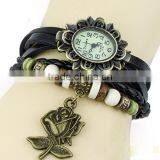 In Stock Women's Ladies Girls Retro Xmas Party Brithday Gift Heart Dress Quartz Wrist Hand Charm Leather Watch Case thumbnail-6