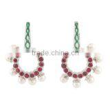 Pearl and Red Gemstone Studs Ethnic Earrings Jewelry. Zinc Alloy Led Free Metal. Indian Manufactured Jewelry. thumbnail-1